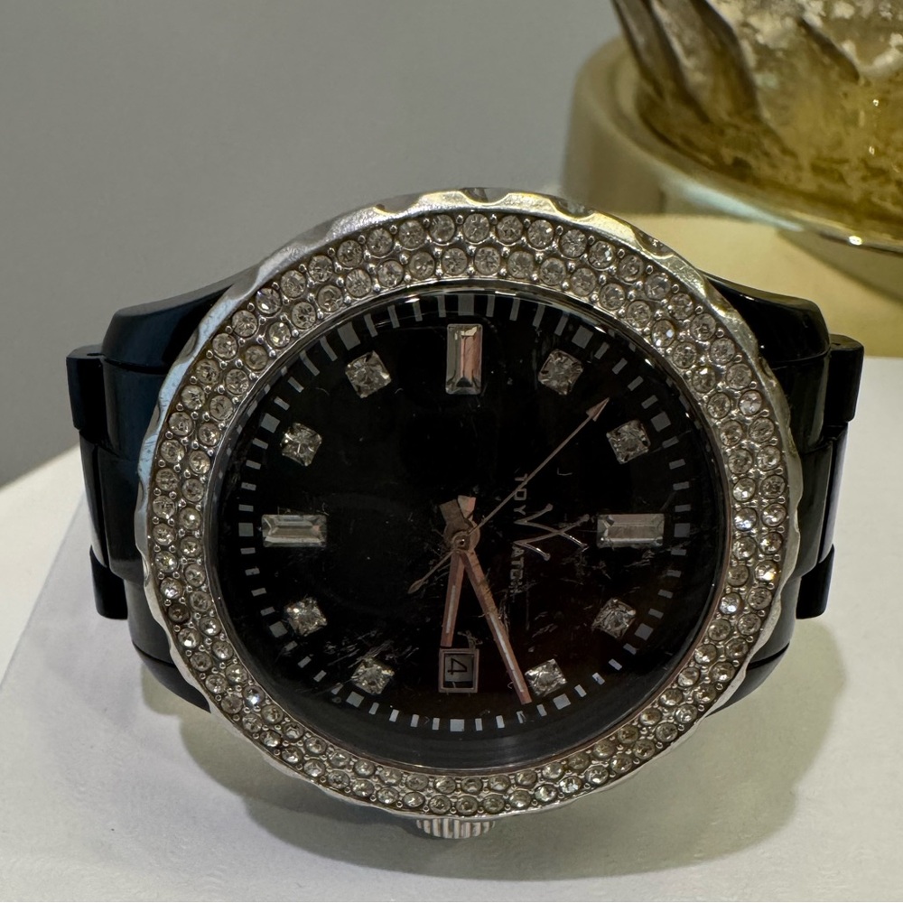 Toy Watch Black Plastermaic Watch With Crystal Accent Link